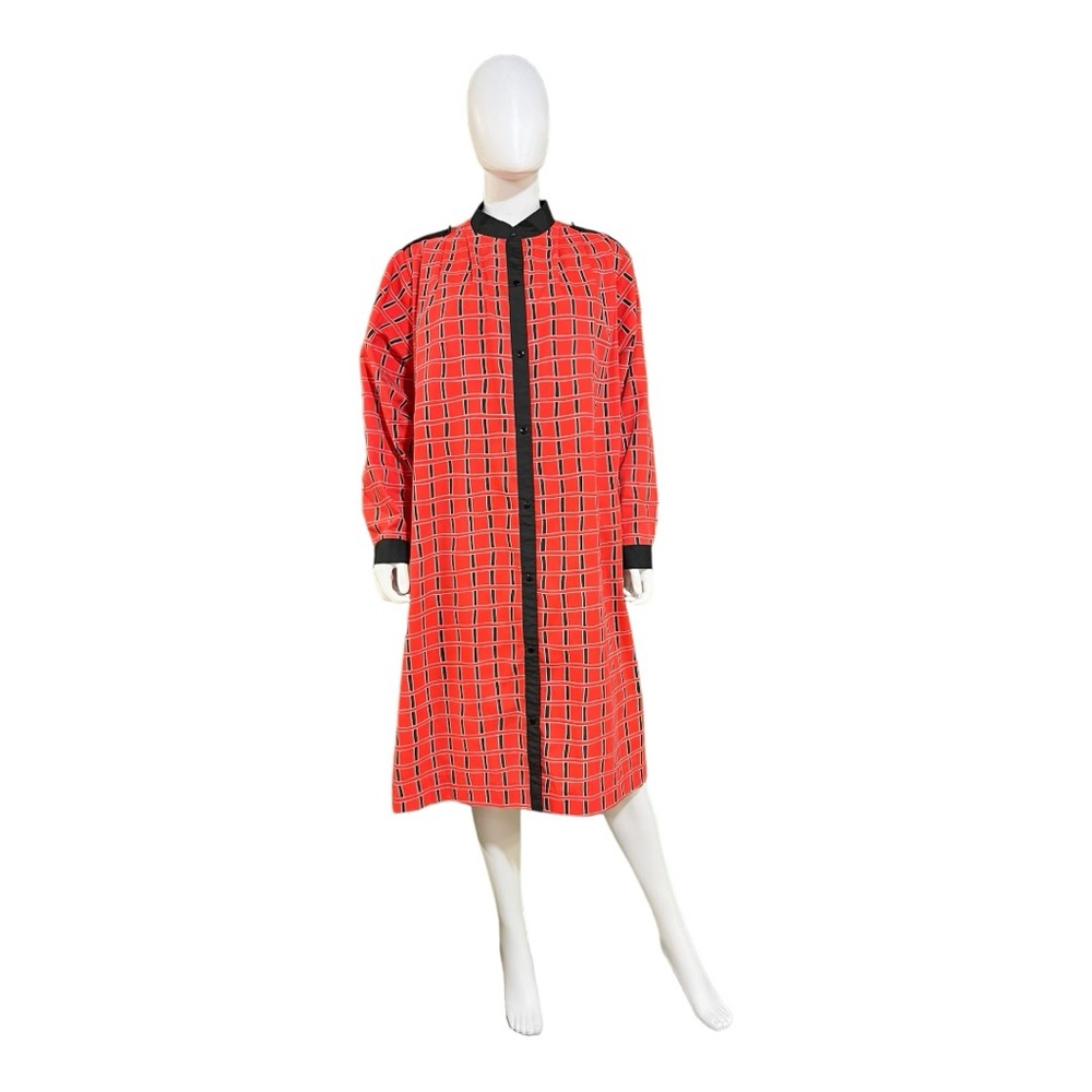Vintage Models Coat Red Long Sleeve Lightweight Shirt Dress, XL